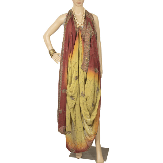 Sanskriti Vintage Green Wedding Dupatta Pure Georgette Zardozi Hand Beaded Stole