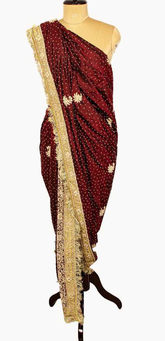Sanskriti Vintage Maroon Pure Silk Dupatta Hand Embroidered Zardozi Neck Stole