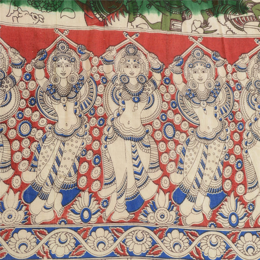 Sanskriti Vintage Green Dupatta Pure Cotton Printed Pattachitra Special Stole