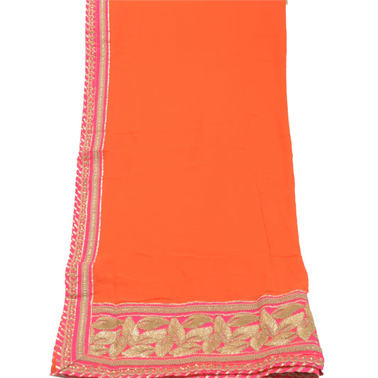 Sanskriti Vintage Orange Dupatta Pure Georgette Silk Hand Beaded Party Stole