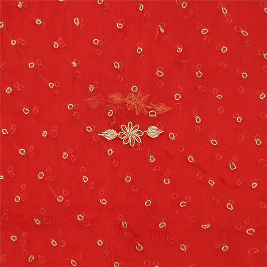 Sanskriti Vintage Red Dupatta Pure Chiffon Silk Hand Beaded Zardozi Stole