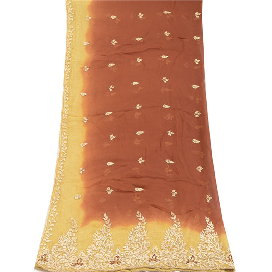 Sanskriti Vintage Dupatta Pure Chiffon Rust Orange Hand Embroidery Zardozi Stole