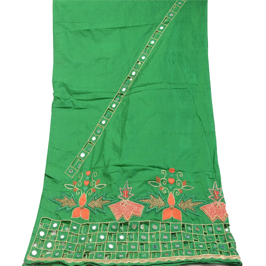 Sanskriti Vintage Green Dupatta Pure Silk Hand Beaded Zardozi Mirror Work Stole