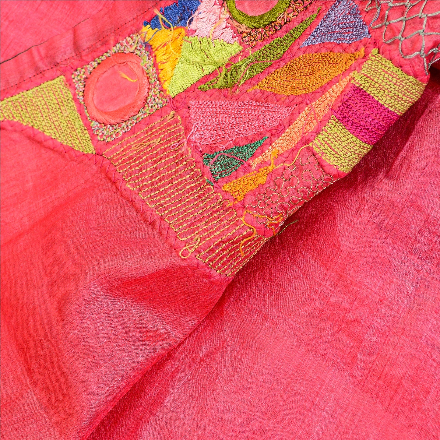 Sanskriti Vintage Pink Dupatta Pure Silk Hand Beaded Patch Mirror Festival Stole