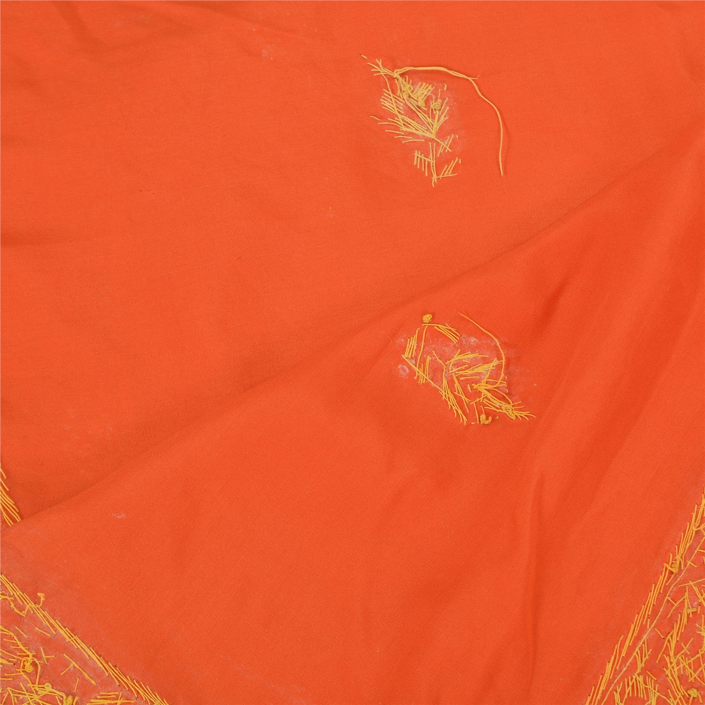 Sanskriti Vintage Indian Dupatta Pure Satin Zardozi Orange Hand Embroidery Stole