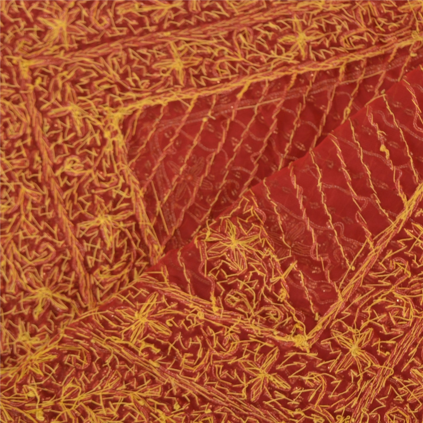 Sanskriti Vintage Indian Dupatta 100% Pure Georgette Silk Red Hand Beaded Stole
