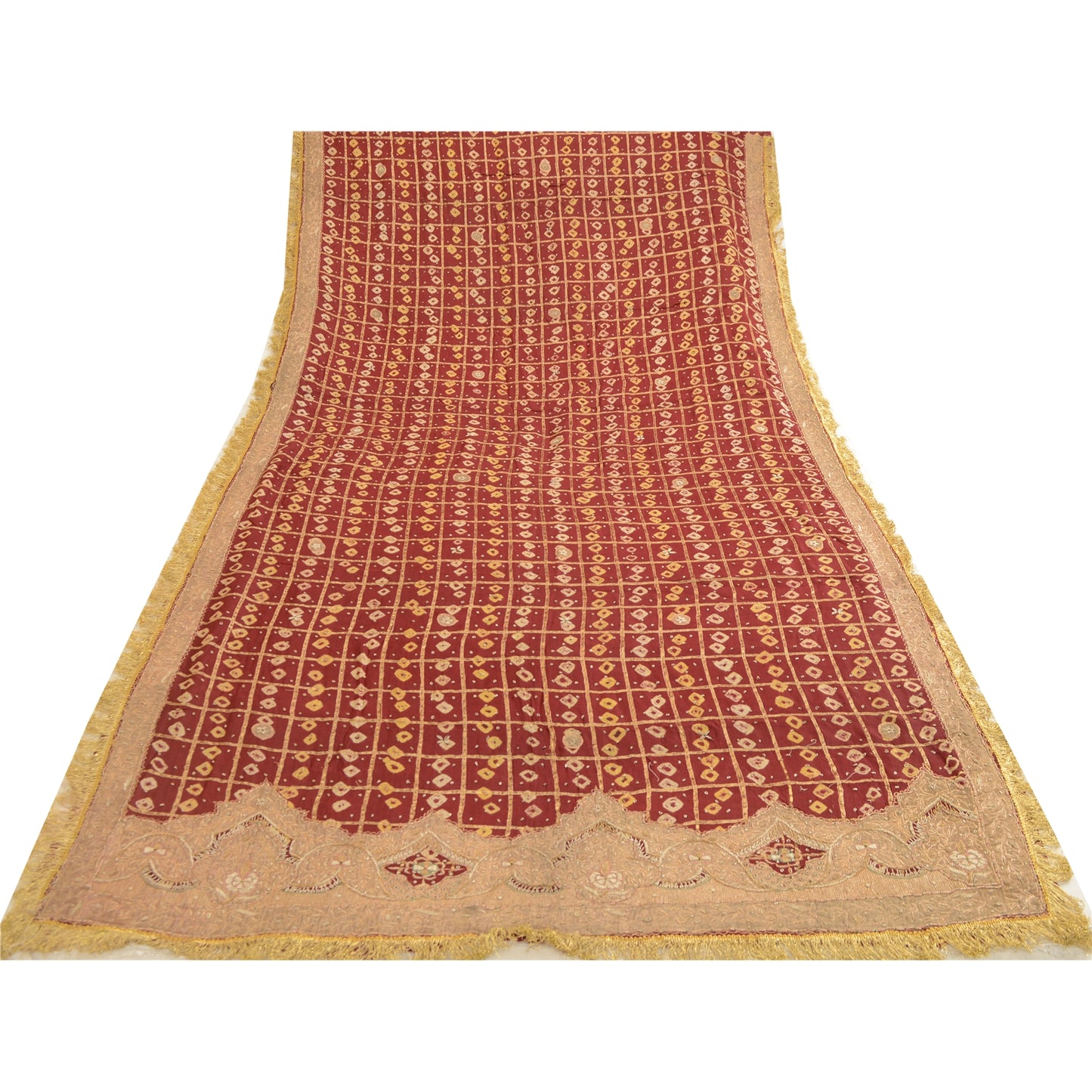 Sanskriti Vintage Dupatta Pure Cotton Handmade Bandhani Gharchola Woven Stole