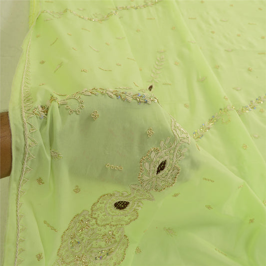 Sanskriti Vintage Green Art Silk Dupatta Hand Beaded Zardozi Work Stole