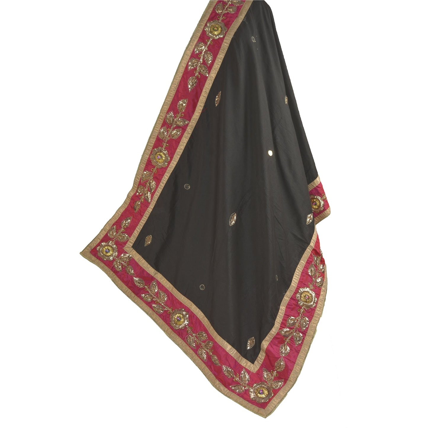 Sanskriti Vintage Heavy Dupatta Art Silk Black Hand Beaded Gotta Work Stole