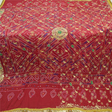Load image into Gallery viewer, Sanskriti Vintage Long Dupatta Stole Pure Silk Red Hand Beaded Bandhani Scarves
