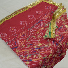 Load image into Gallery viewer, Sanskriti Vintage Long Dupatta Stole Pure Silk Red Hand Beaded Bandhani Scarves
