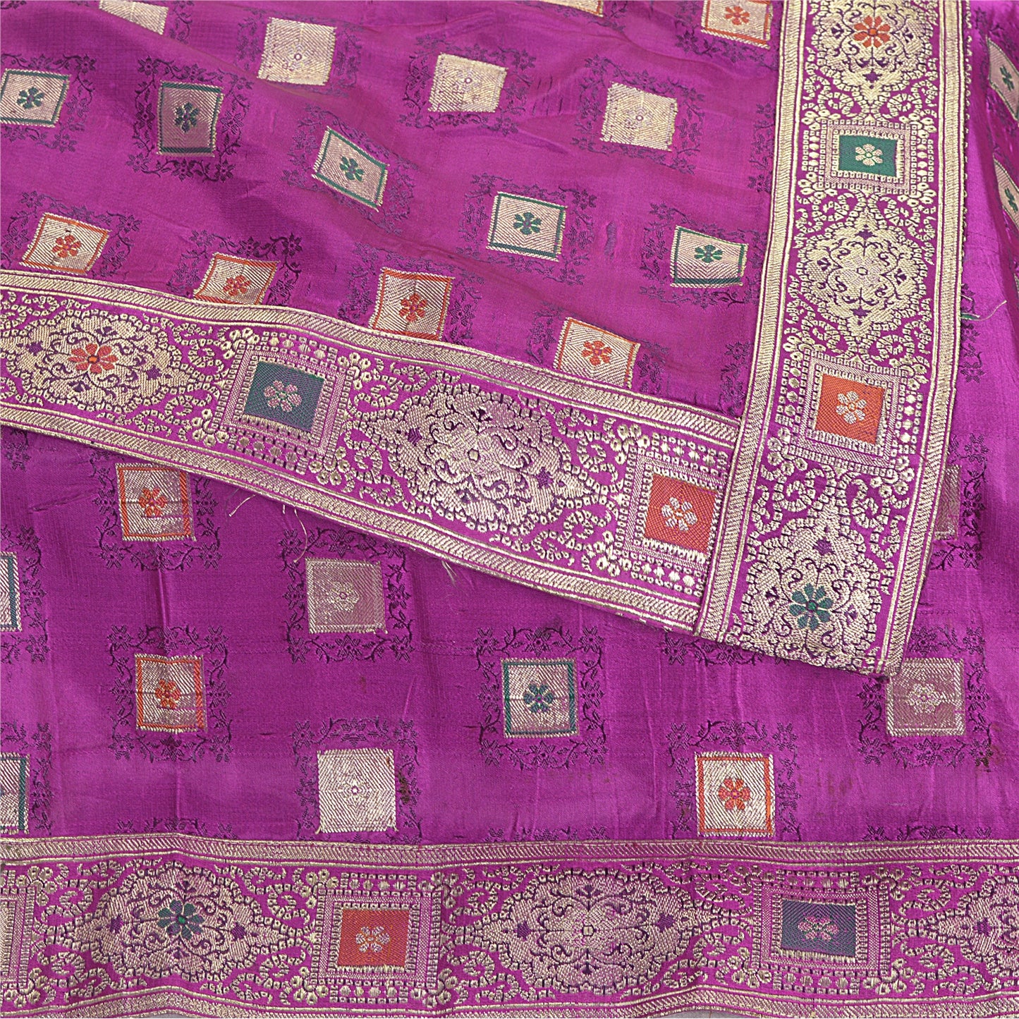 Sanskriti Vintage Purple Long Dupatta/Stole Pure Satin Woven Brocade/Banarasi