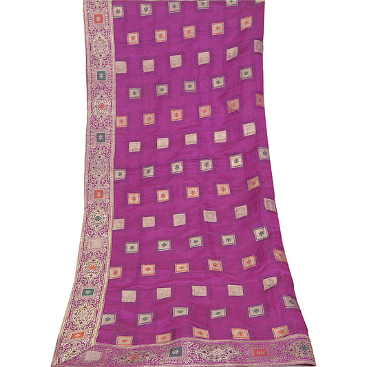 Sanskriti Vintage Purple Long Dupatta/Stole Pure Satin Woven Brocade/Banarasi