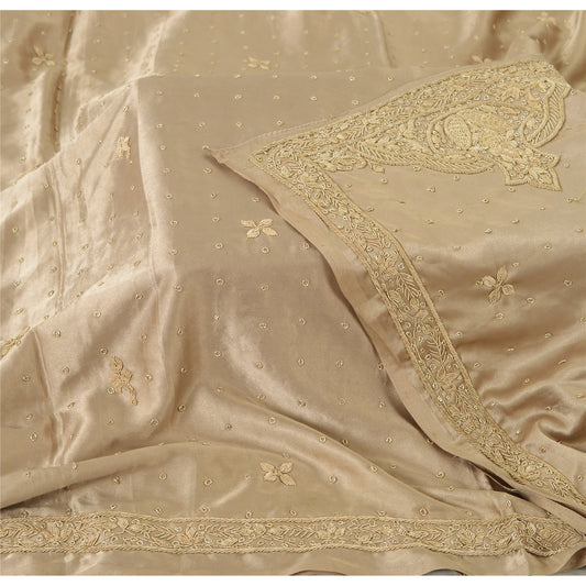Sanskriti Vintage Beige Dupatta Lang Stole Kunstsilke Håndbroderet Slør/Tørklæde