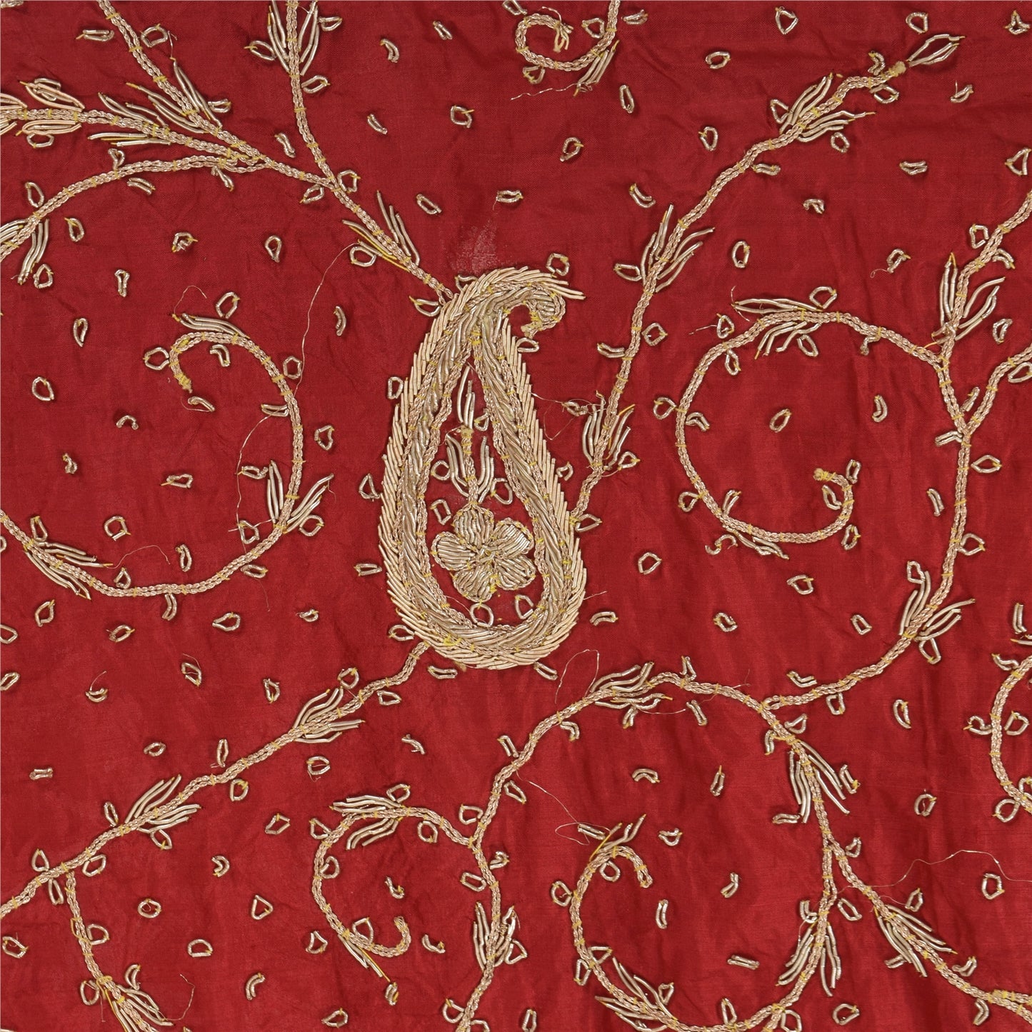 Sanskriti Vintage Red Dupatta Long Stole Pure Silk Hand Beaded Premium Wrap Veil