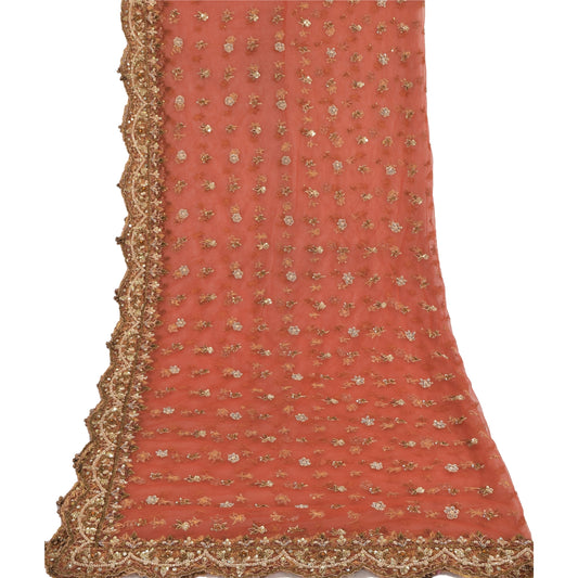 Sanskriti Vintage Rød Dupatta Lang Stola Ren Silke Håndperlet Premium Wrap Slør