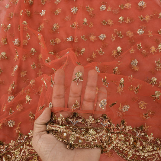 Sanskriti Vintage Red Dupatta Long Stole Pure Silk Hand Beaded Premium Wrap Veil