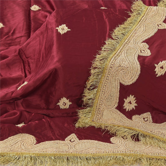 Sanskriti Vintage Red Dupatta Long Stole Pure Silk Hand Beaded Premium Wrap Veil