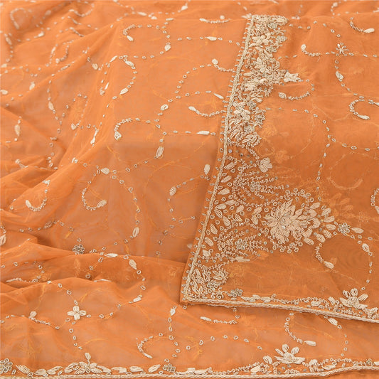 Sanskriti Vintage Yellow Dupatta Long Stole Net Mesh Hand Beaded Ethnic Scarves