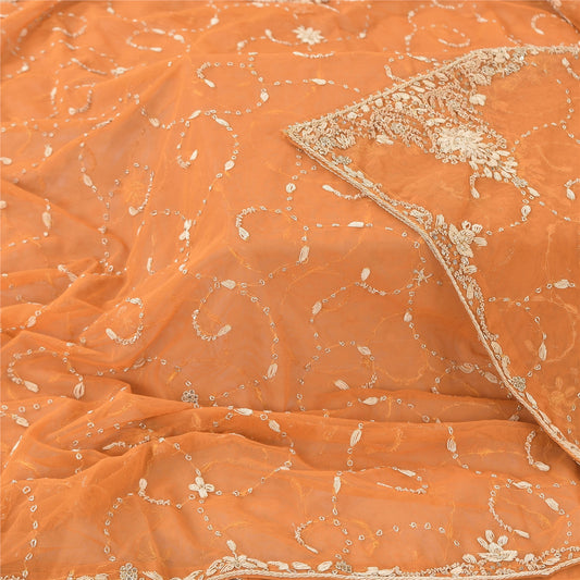 Sanskriti Vintage Yellow Dupatta Long Stole Net Mesh Hand Beaded Ethnic Scarves