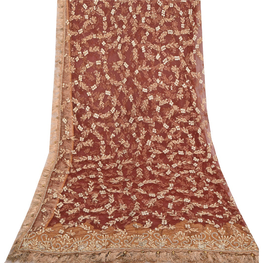 Sanskriti Vintage Mørkerøde Sareer Netværk Håndperlet Sari Premium Håndværk Bæredygtigt Stoff