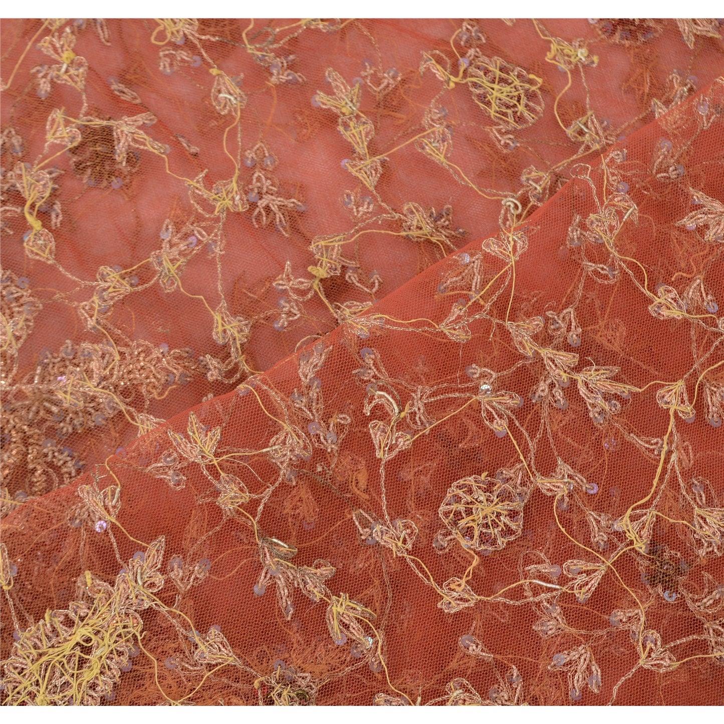 Sanskriti Vintage Orange Dupatta Long Stole Net Mesh Hand Beaded Ethnic Scarves