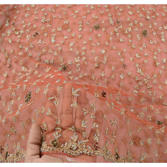 Sanskriti Vintage Orange Dupatta Long Stole Net Mesh Hand Beaded Ethnic Scarves