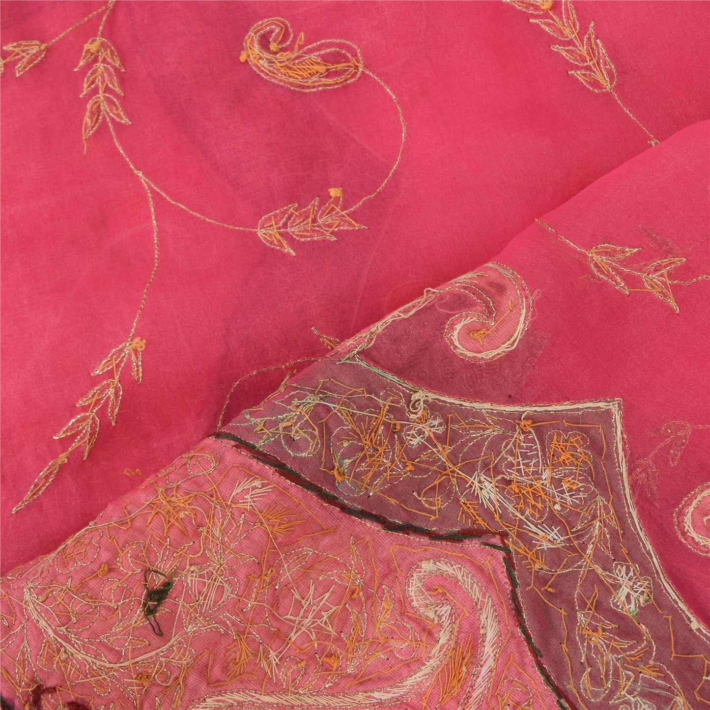 Sanskriti Vintage Pink Dupatta Long Stole Art Silk Hand Beaded Premium Wrap Veil