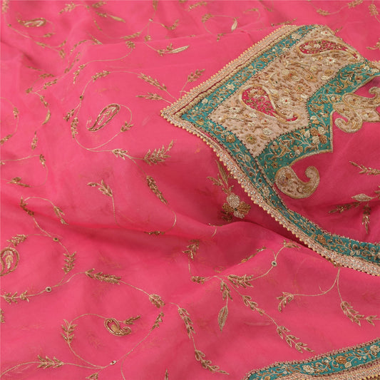 Sanskriti Vintage Pink Dupatta Long Stole Art Silk Hand Beaded Premium Wrap Veil