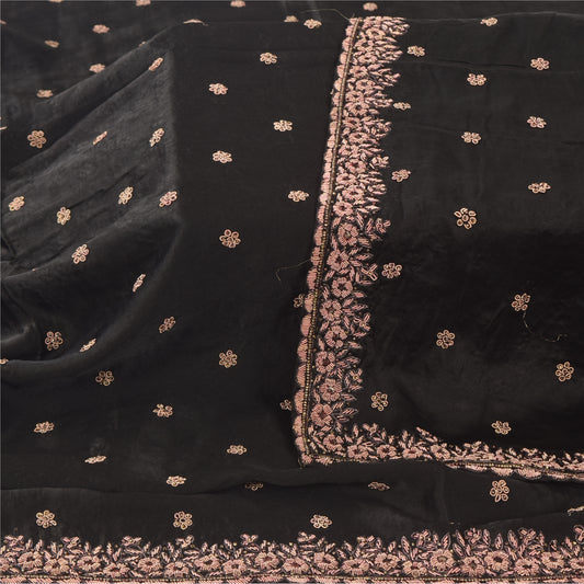 Sanskriti Vintage Black Dupatta Long Stole Pure Silk Hand Beaded Premium Scarves