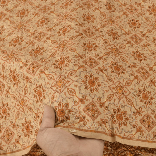 Sanskriti Vintage Cream Dupatta Long Stole Pure Silk Embroidered Premium Scarves