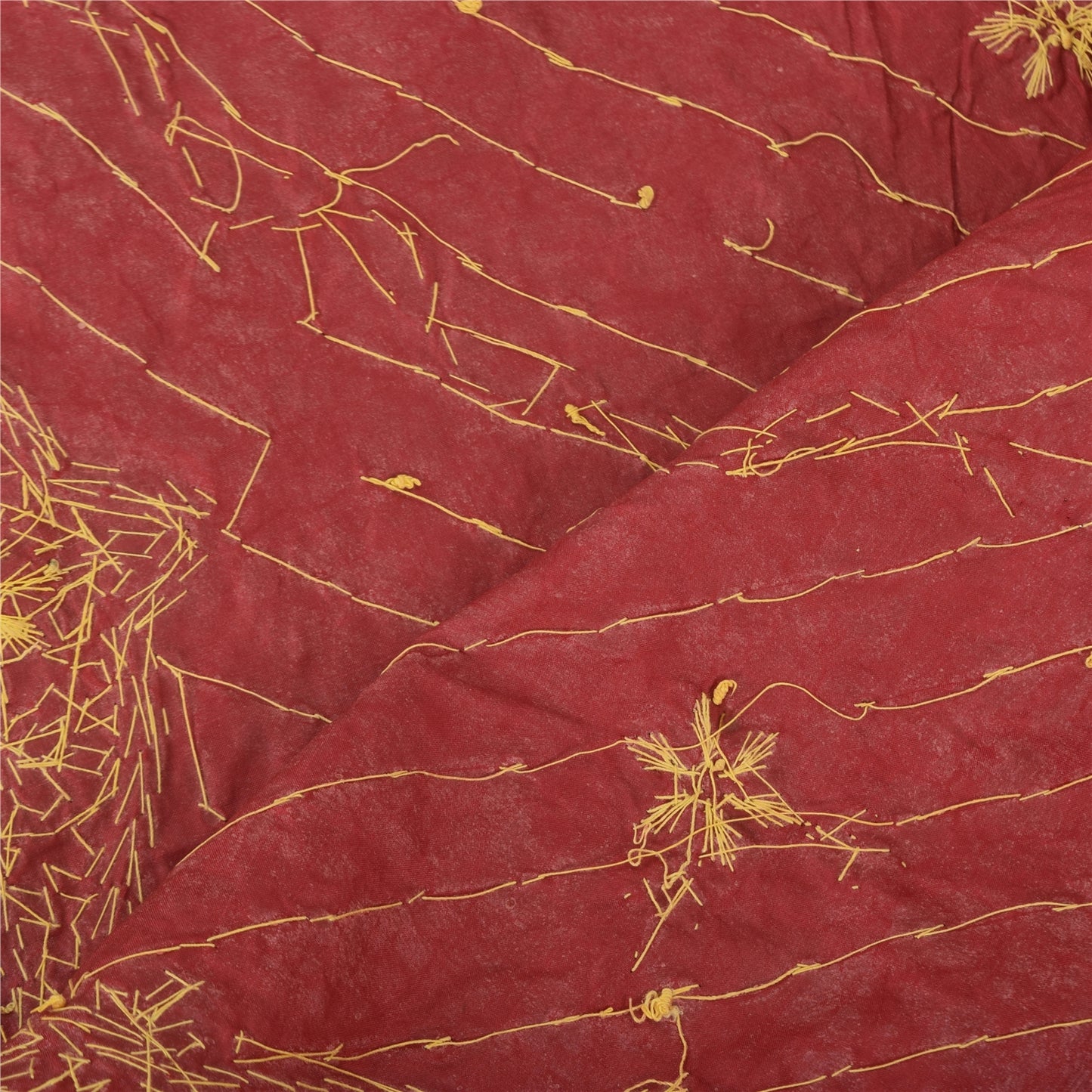 Sanskriti Vintage Red Dupatta Long Stole Art Silk Hand Beaded Premium Wrap Veil