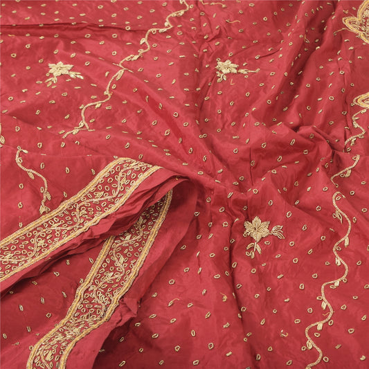 Sanskriti Vintage Red Dupatta Long Stole Art Silk Hand Beaded Premium Wrap Veil
