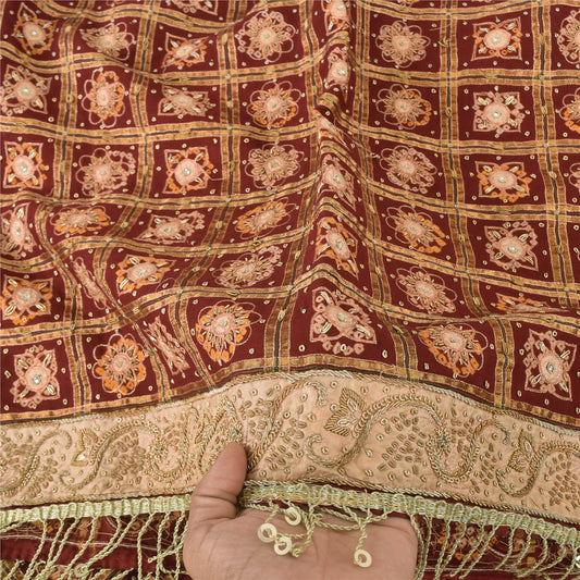 Sanskriti Vintage Red Dupatta Long Stole Pure Cotton Gharchola Bandhani Scarves