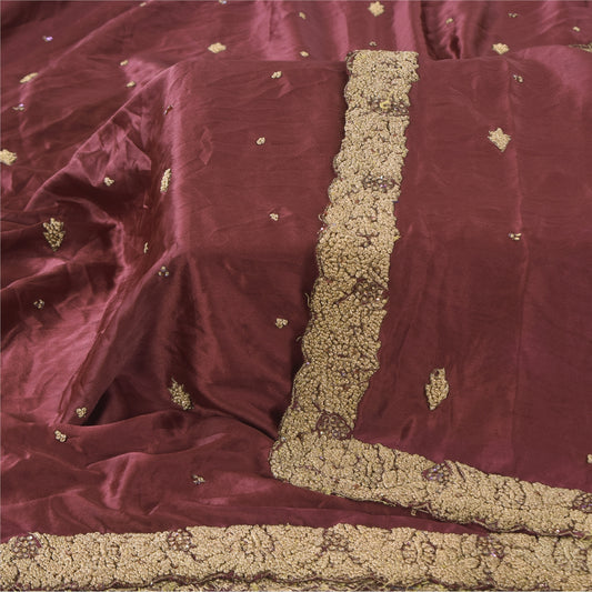 Sanskriti Vintage Brown Dupatta Long Stole Art Silk Hand Beaded Premium Scarves