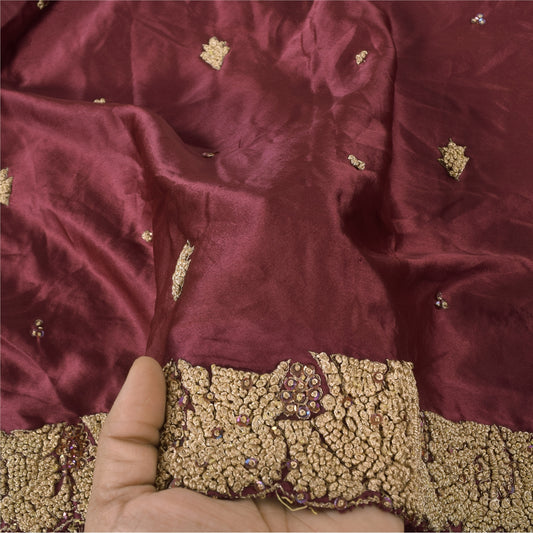 Sanskriti Vintage Brown Dupatta Long Stole Art Silk Hand Beaded Premium Scarves