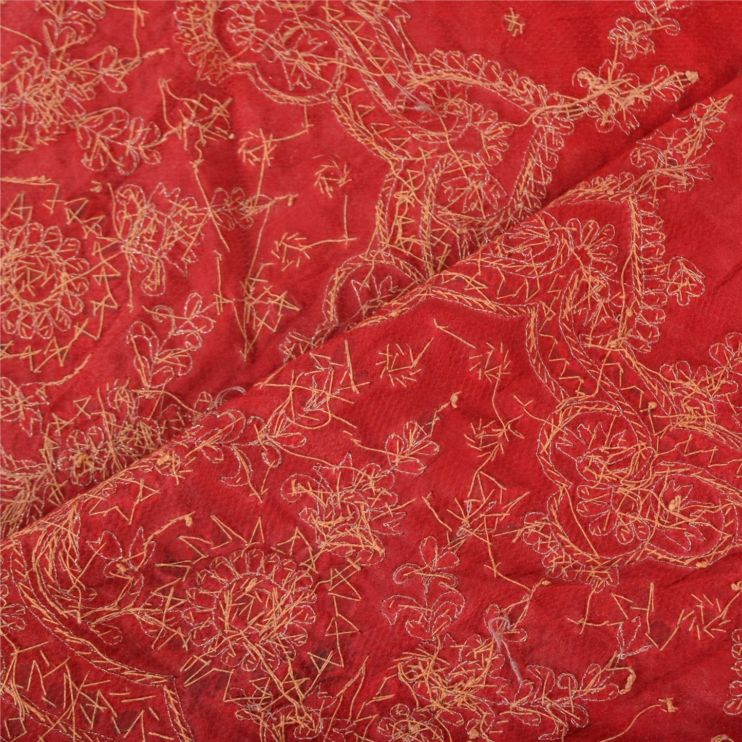 Sanskriti Vintage Red Dupatta Long Stole Pure Silk Hand Beaded Ethnic Wrap Veil