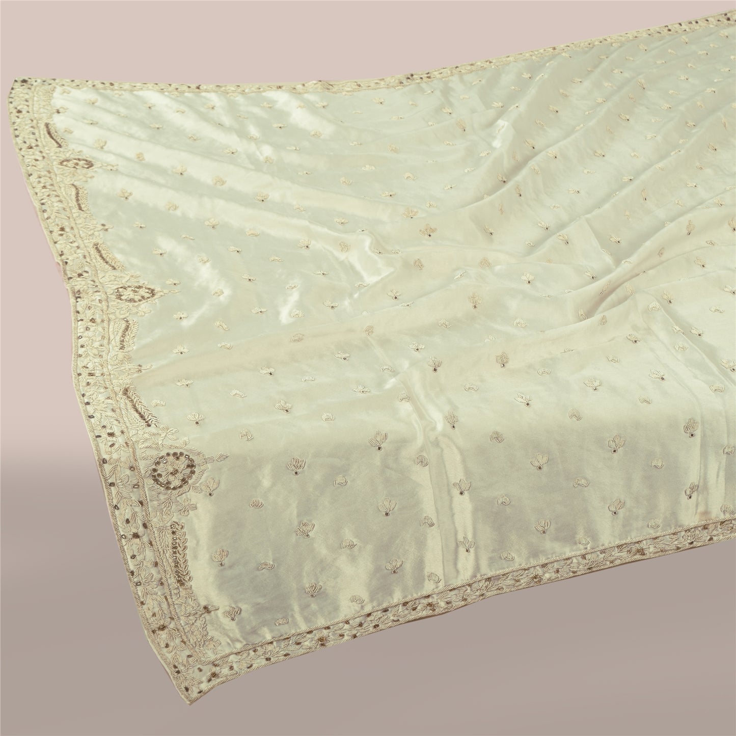 Sanskriti Vintage Off White Dupatta Long Stole Art Silk Embroidered Wrap Scarves