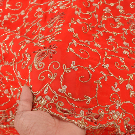 Sanskriti Vintage Orange Dupatta Long Stole Art Silk Embroidered Premium Scarves