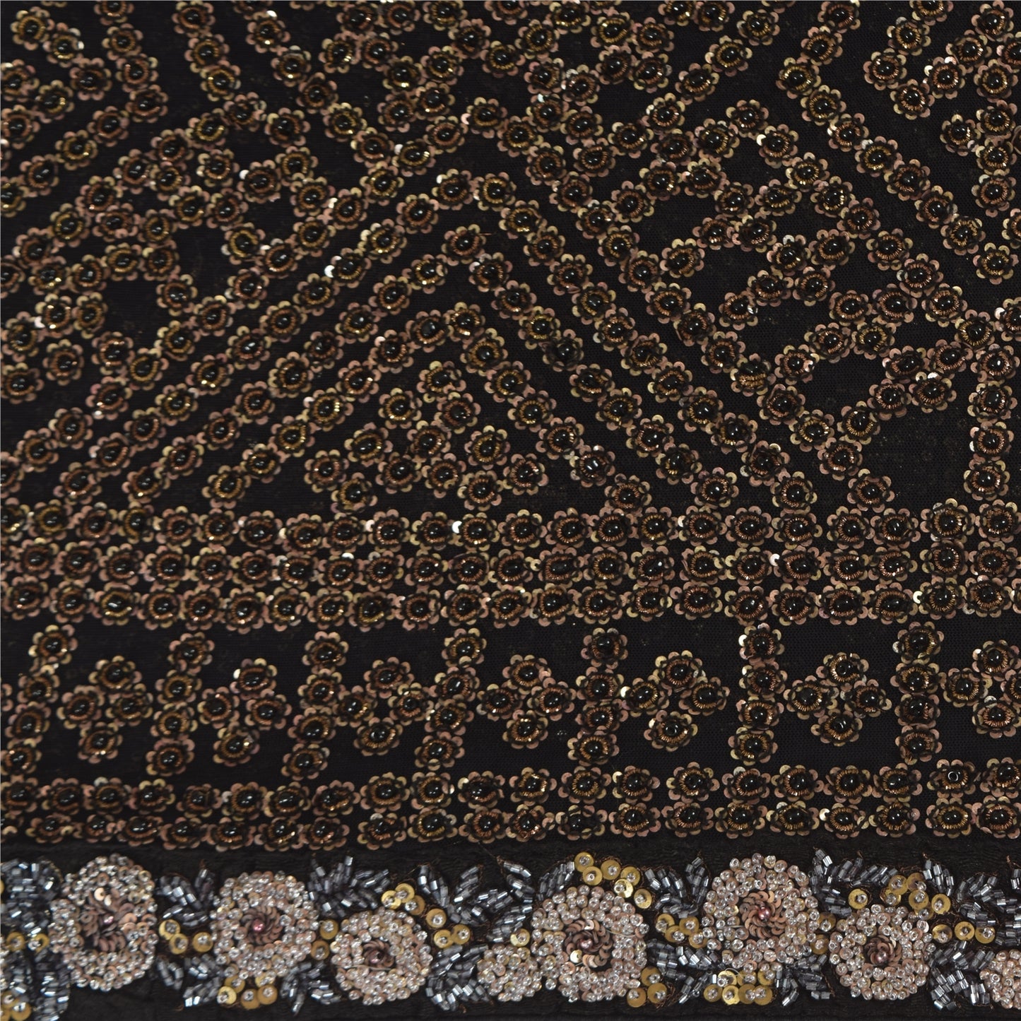 Sanskriti Vintage Black Dupatta Long Stole Net Mesh Hand Beaded Premium Scarves