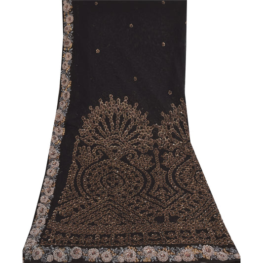 Sanskriti Vintage Black Dupatta Long Stole Net Mesh Hand Beaded Premium Scarves