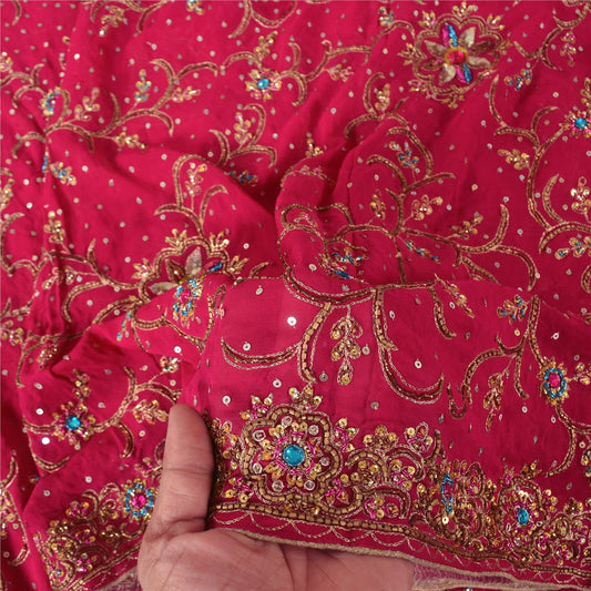 Sanskriti Vintage Pink Dupatta Long Stole Pure Georgette Hand Beaded Wrap Hijab