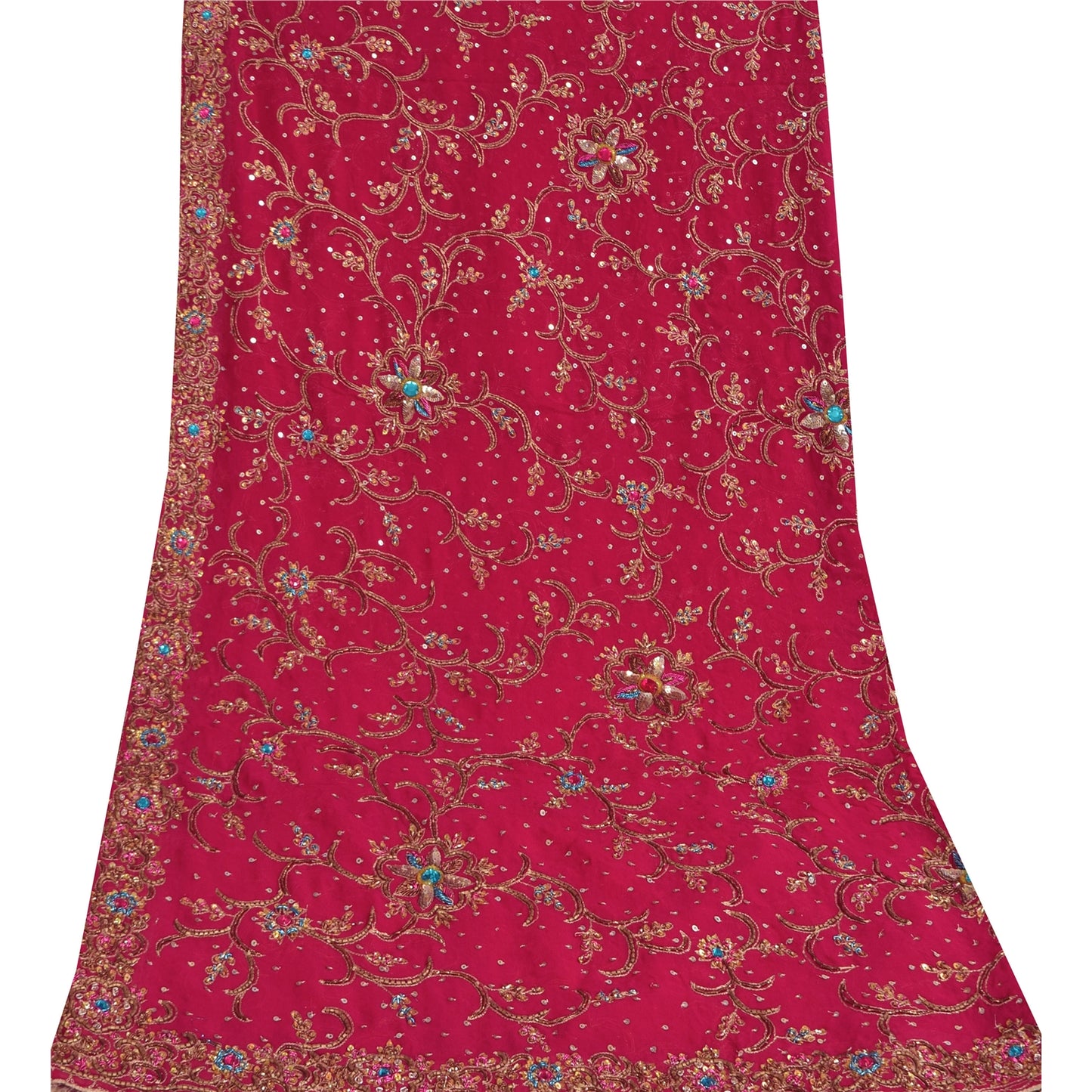 Sanskriti Vintage Pink Dupatta Long Stole Pure Georgette Hand Beaded Wrap Hijab