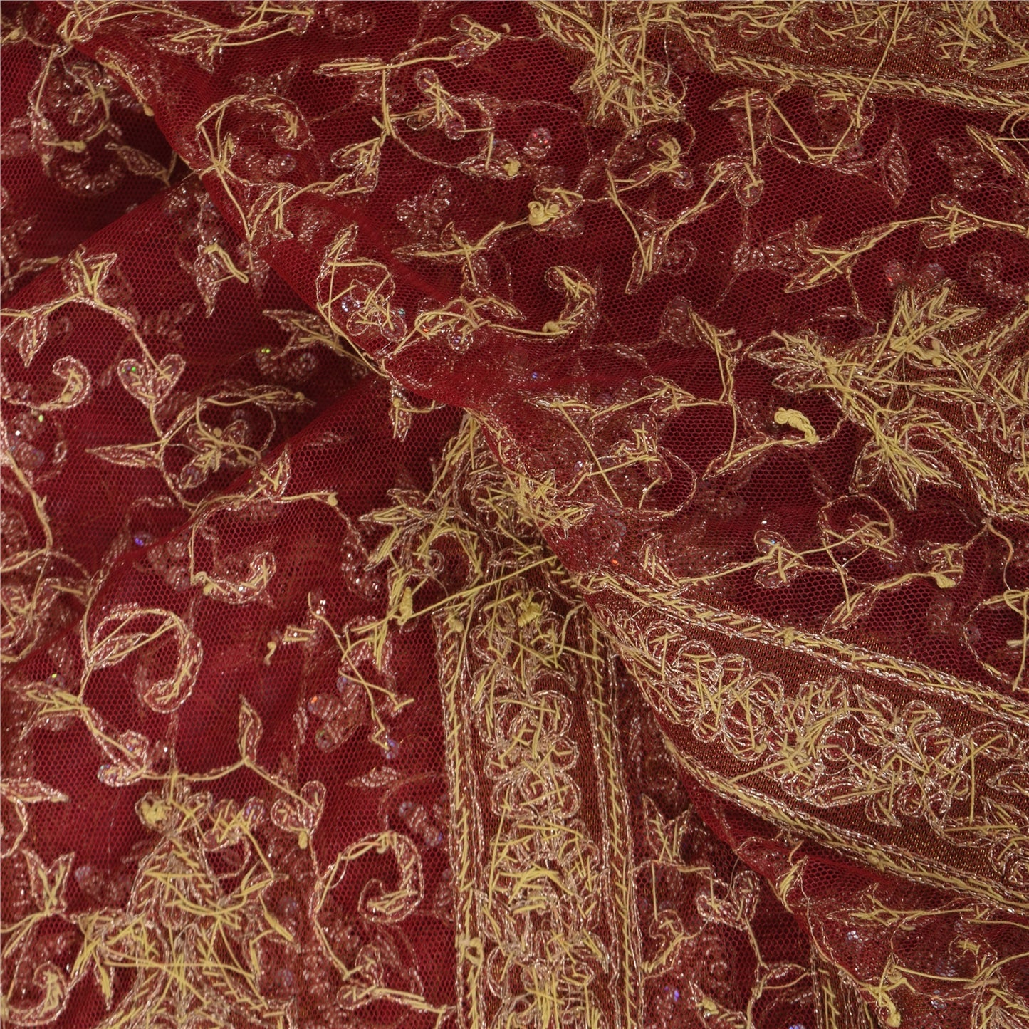 Sanskriti Vintage Indian Red Dupatta Long Stole Net Mesh Hand Beaded Ethnic Veil