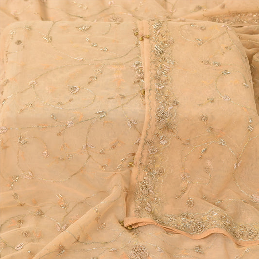 Sanskriti Vintage Cream Dupatta Long Stole Net Mesh Hand Beaded Premium Scarves