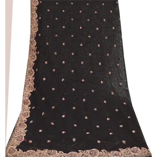 Sanskriti Vintage Sort Dupatta Lange Stol Net Håndperlede Premium Wrap Tørklæder