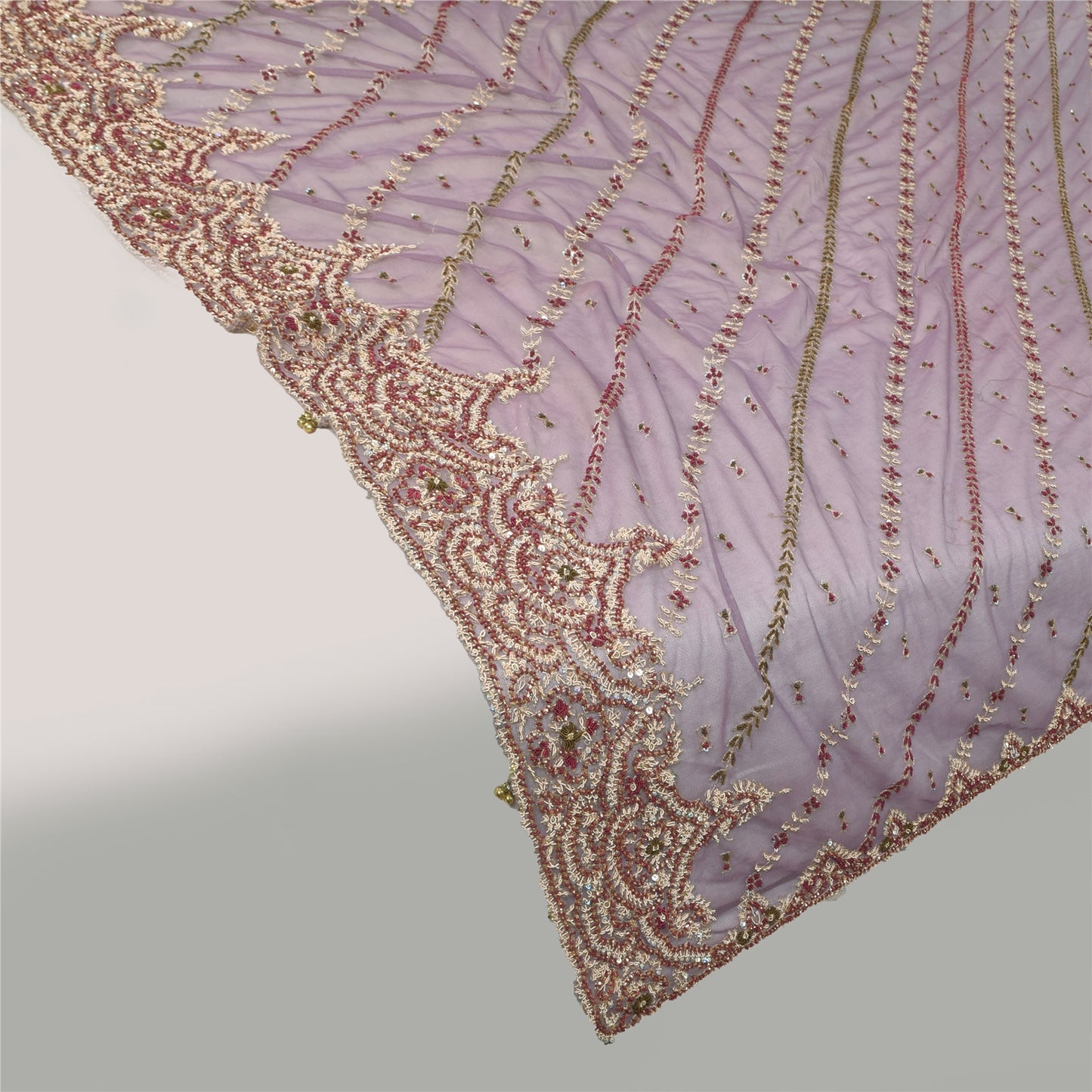 Sanskriti Vintage Lilla Dupatta Lange Stol Net Håndperlede Premium Wrap Tørklæder