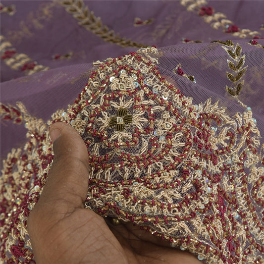 Sanskriti Vintage Lilac Dupatta Long Stole Net Hand Beaded Premium Wrap Scarves