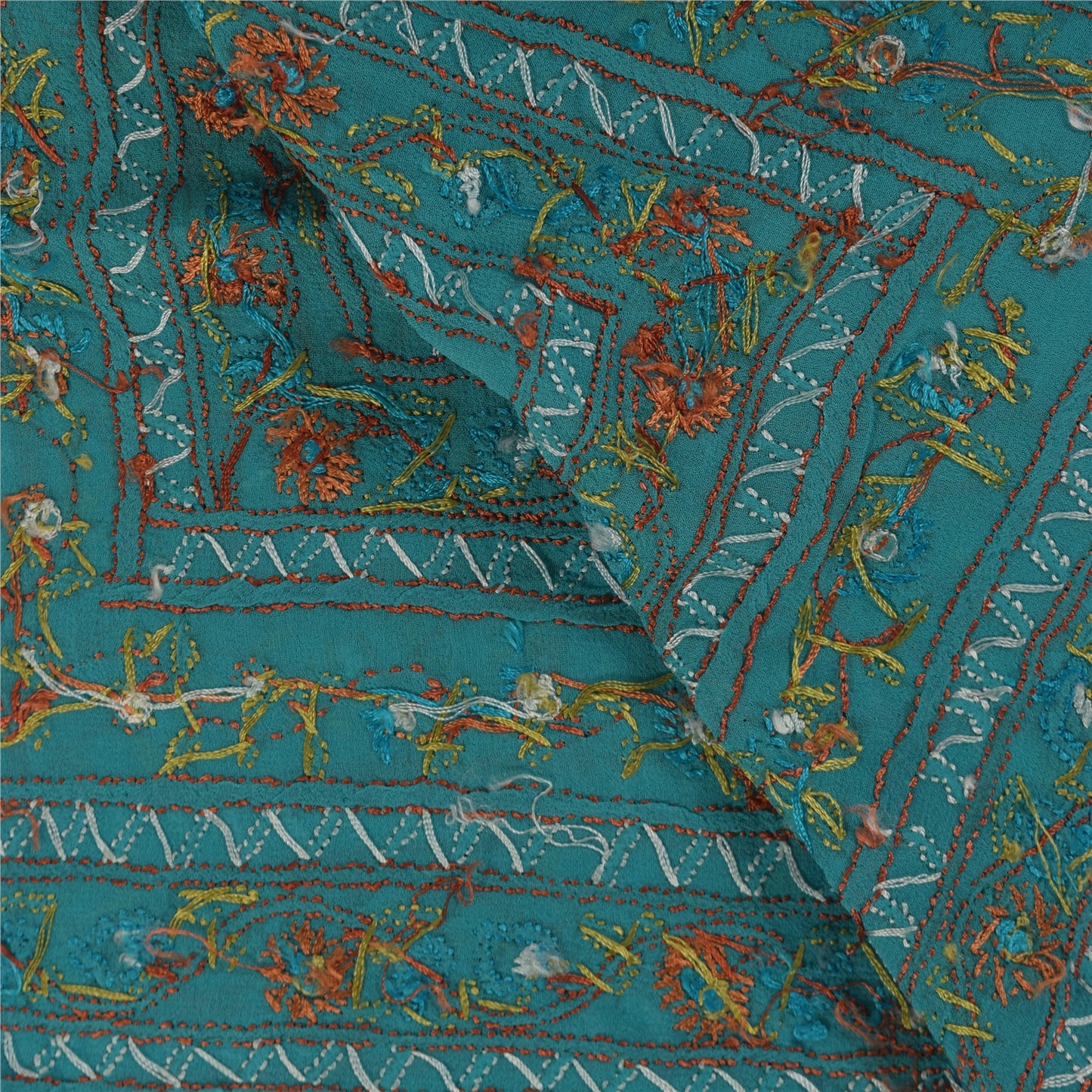 Sanskriti Vintage Light Blue Dupatta Long Stole Pure Georgette Hand Made Scarves