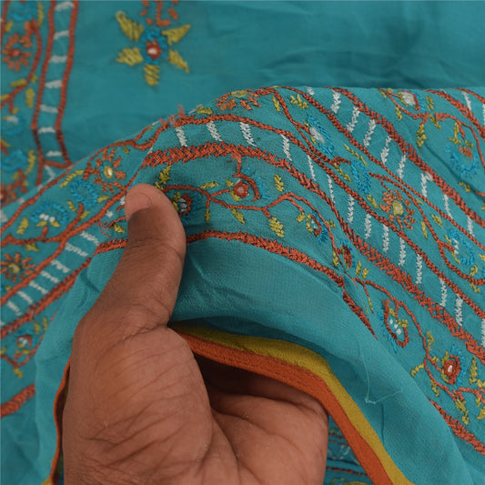 Sanskriti Vintage Light Blue Dupatta Long Stole Pure Georgette Hand Made Scarves